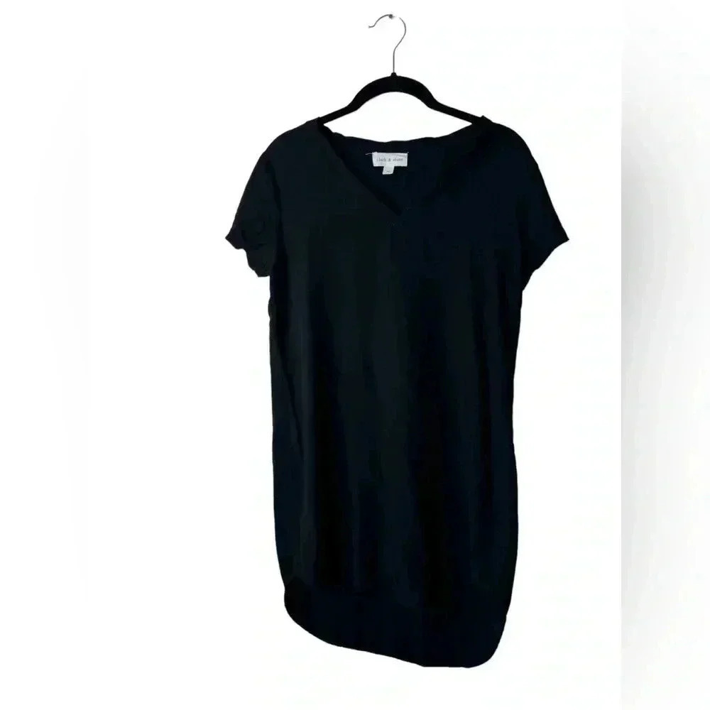 Anthropologie Cloth & Stone Vneck T-shirt Dress Hi Low Size M Black Goth Emo - Picture 9 of 11